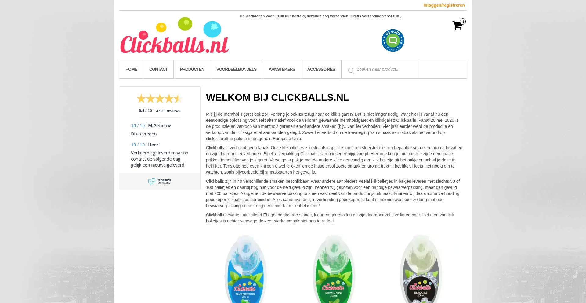 Website screenshot of Clickballs.nl