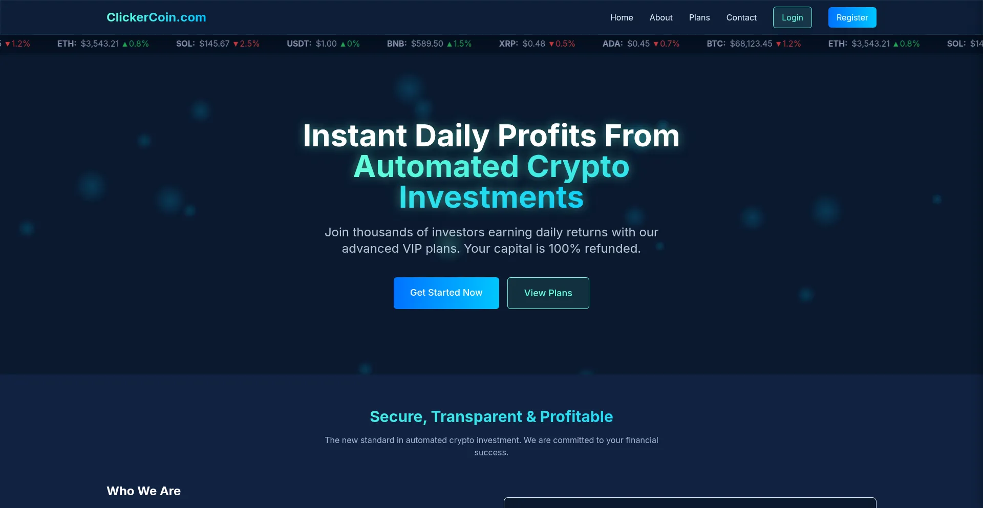 Website screenshot of Clickercoin.com