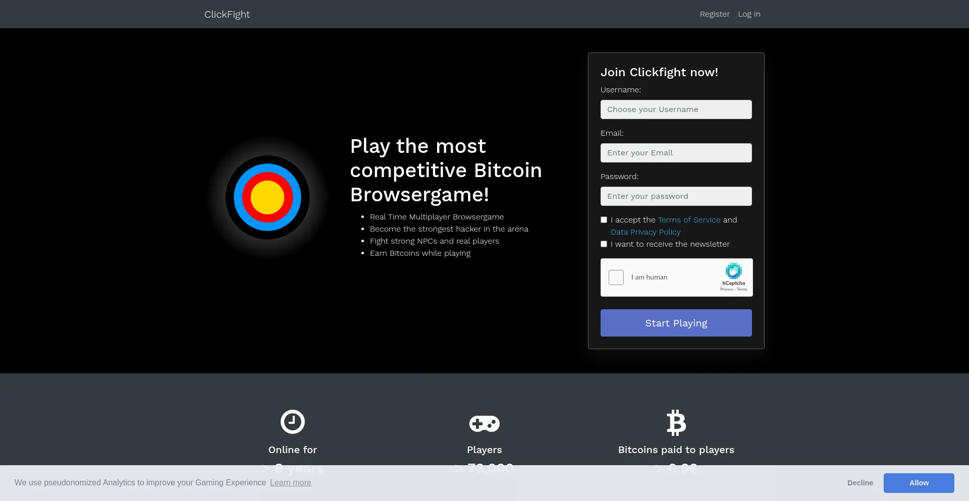 Website screenshot of Clickfight.net
