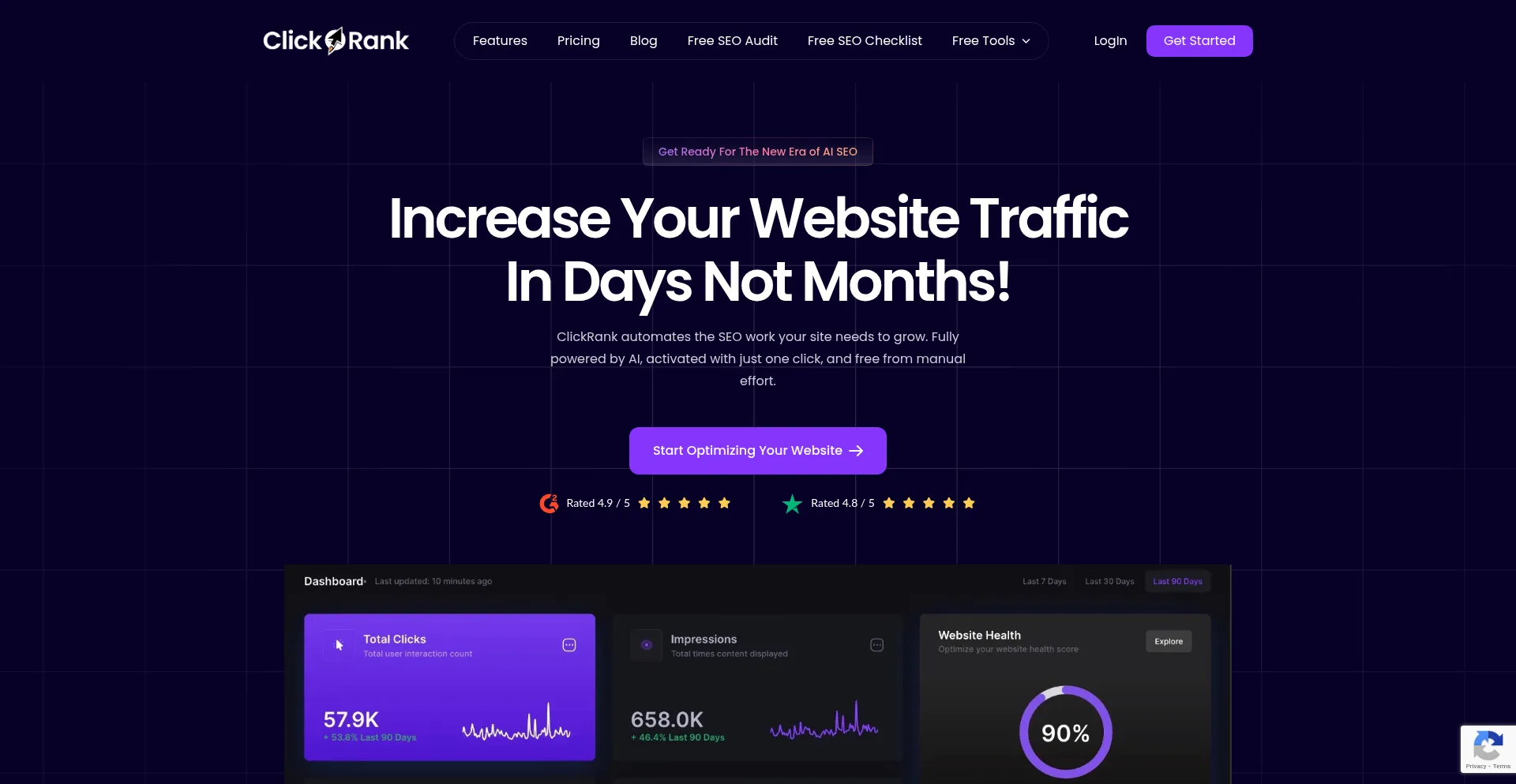 Website screenshot of Clickrank.ai