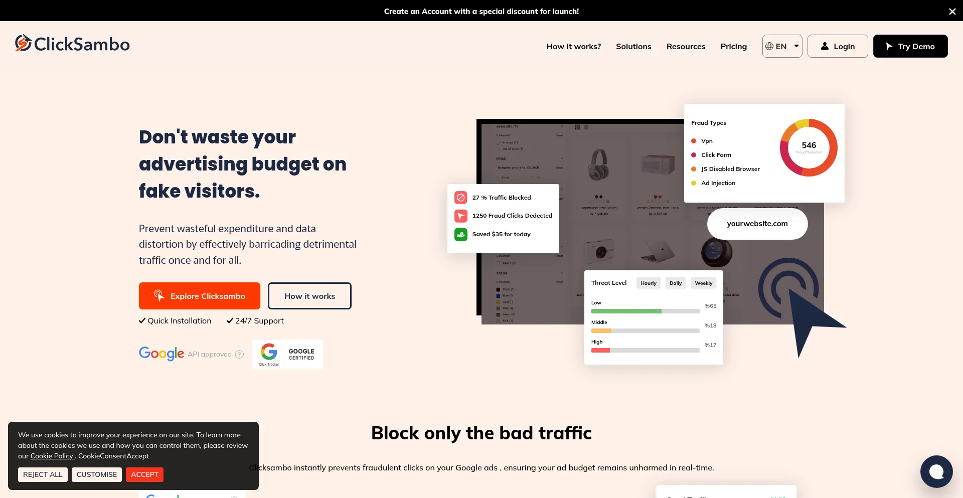 Website screenshot of Clicksambo.com