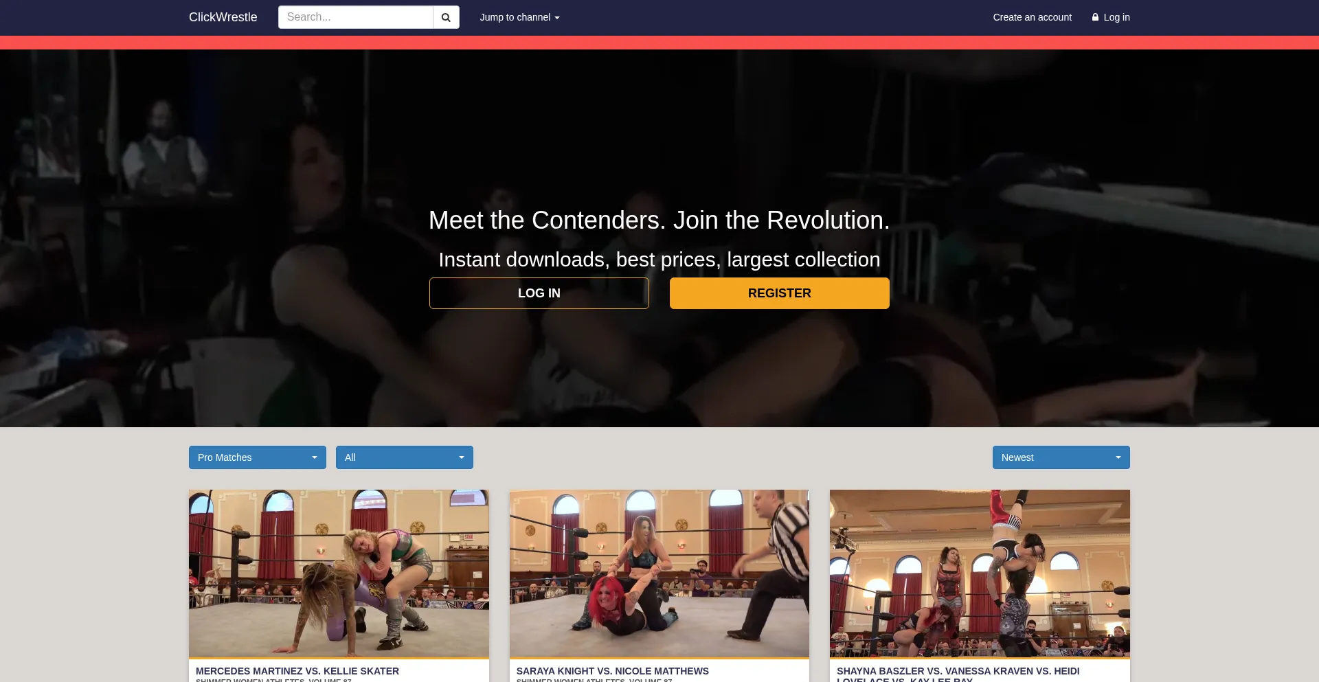 Website screenshot of Clickwrestle.com