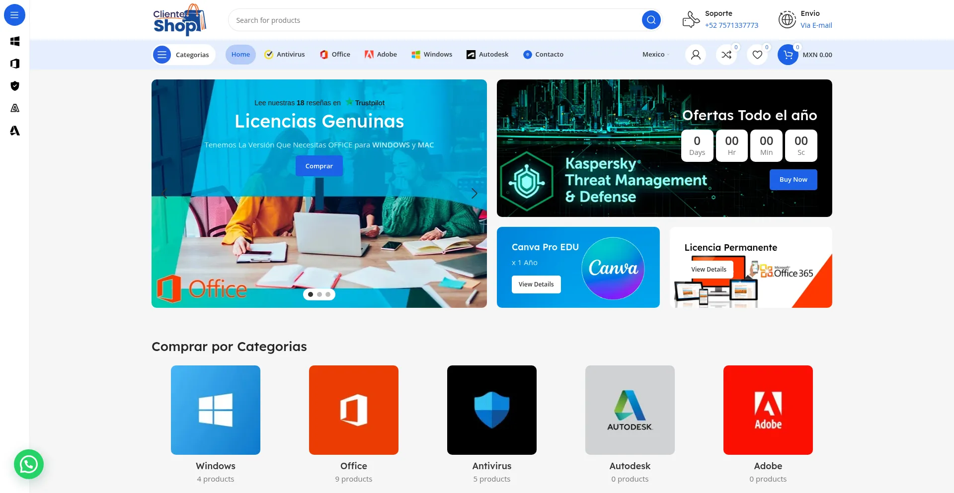 Website screenshot of Clienteshop.info