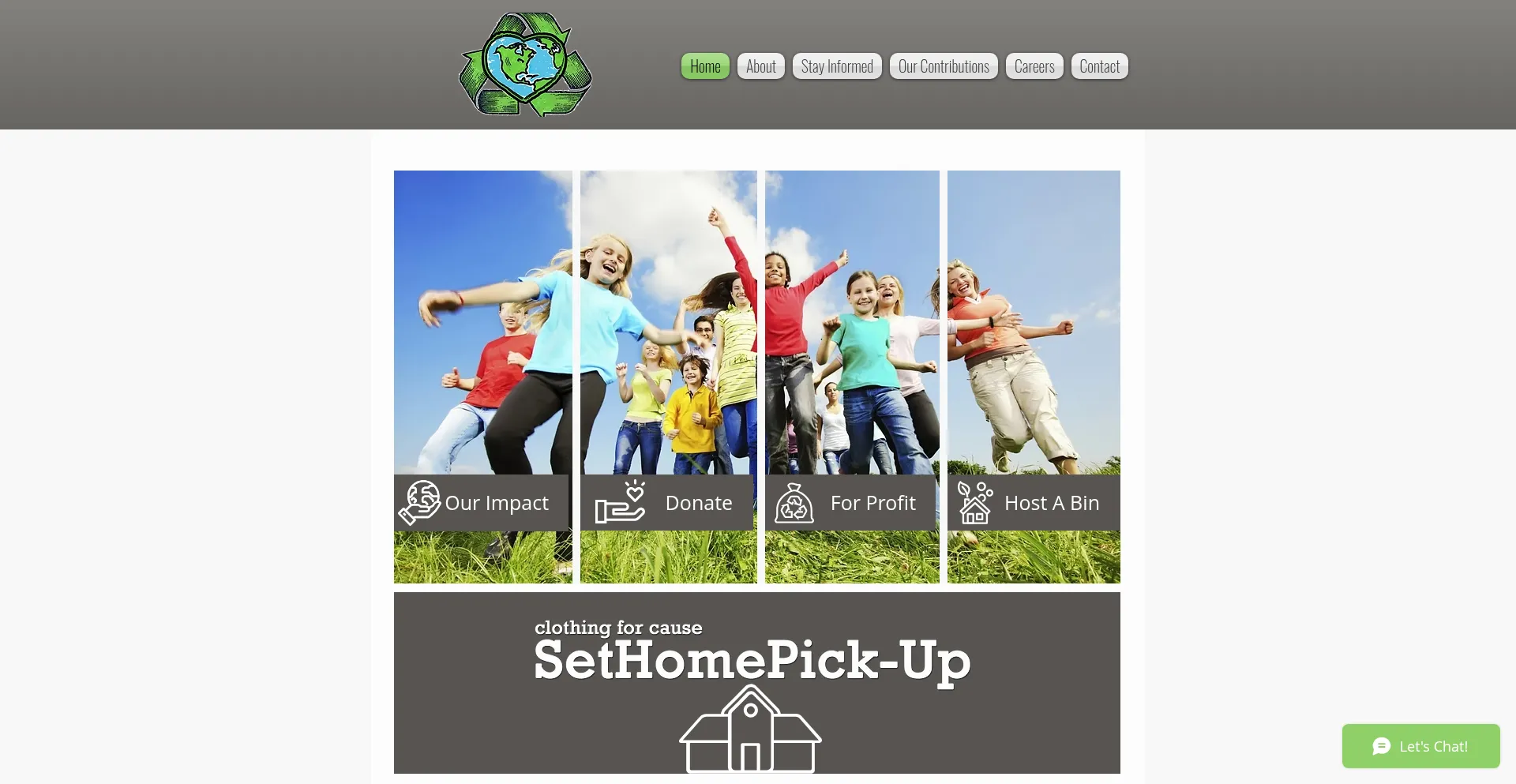 Website screenshot of Clothingforcause.com