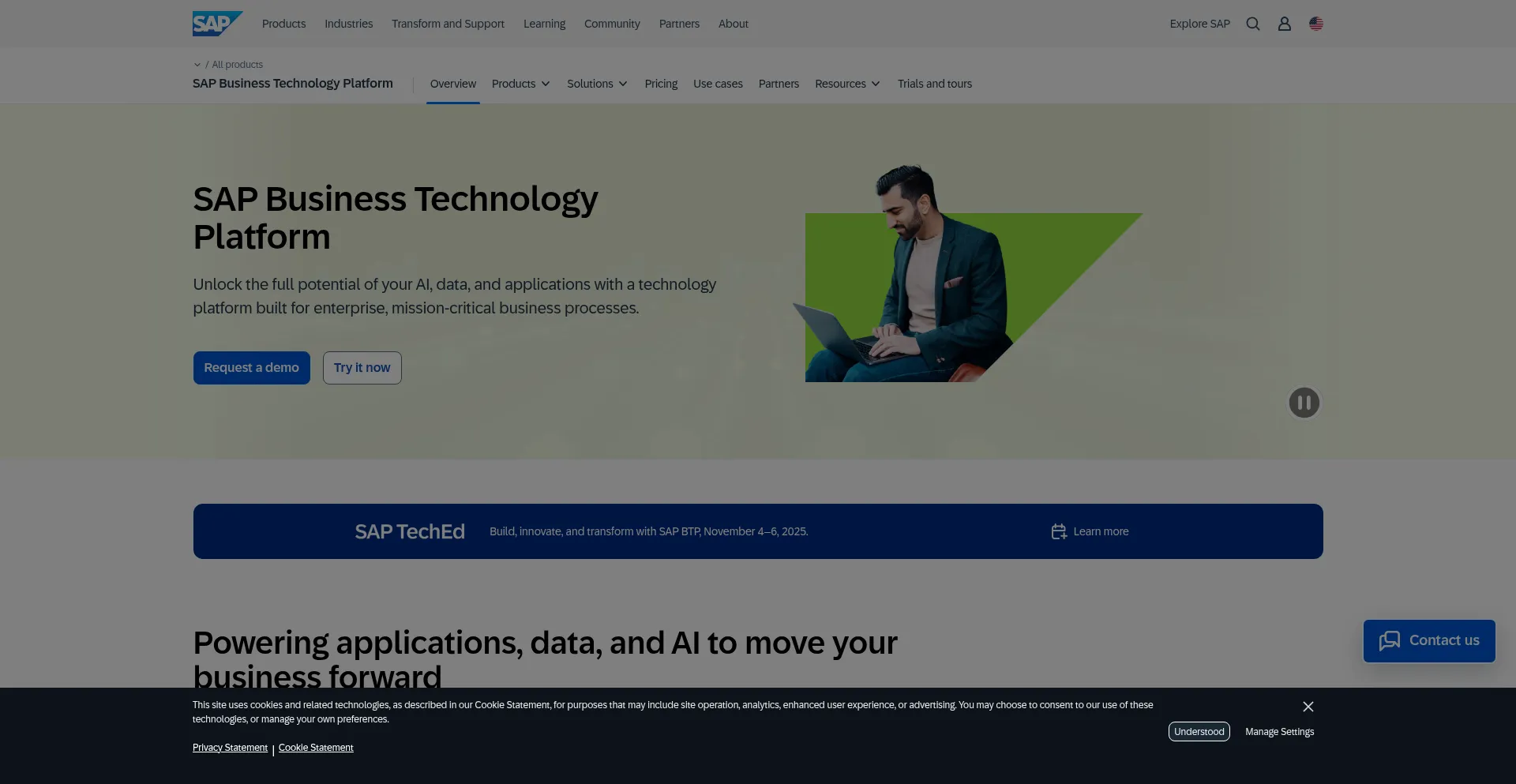 Website screenshot of Cloud.sap