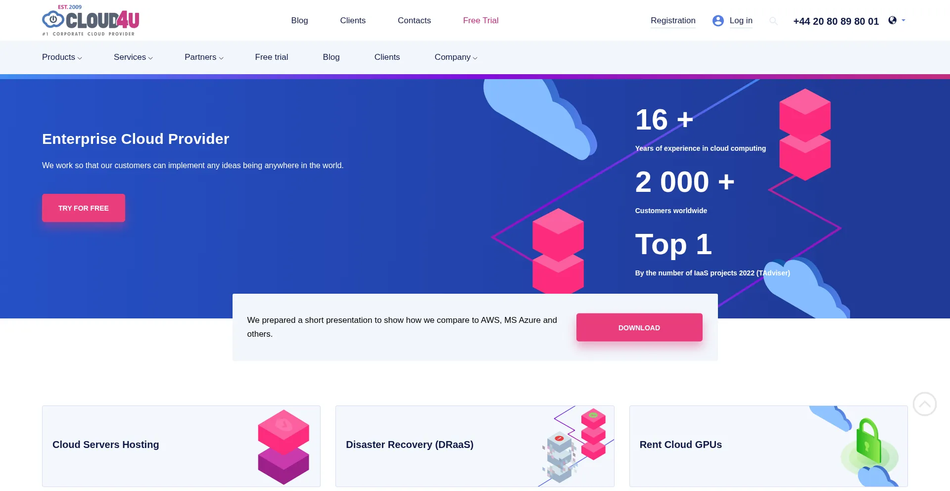 Website screenshot of Cloud4u.com