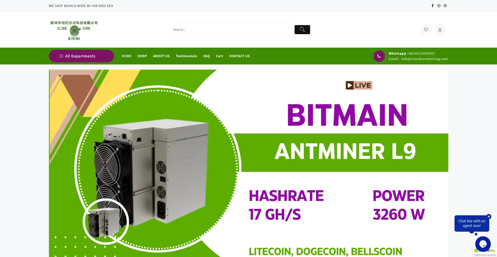 Website screenshot of Cloudcoremining.com