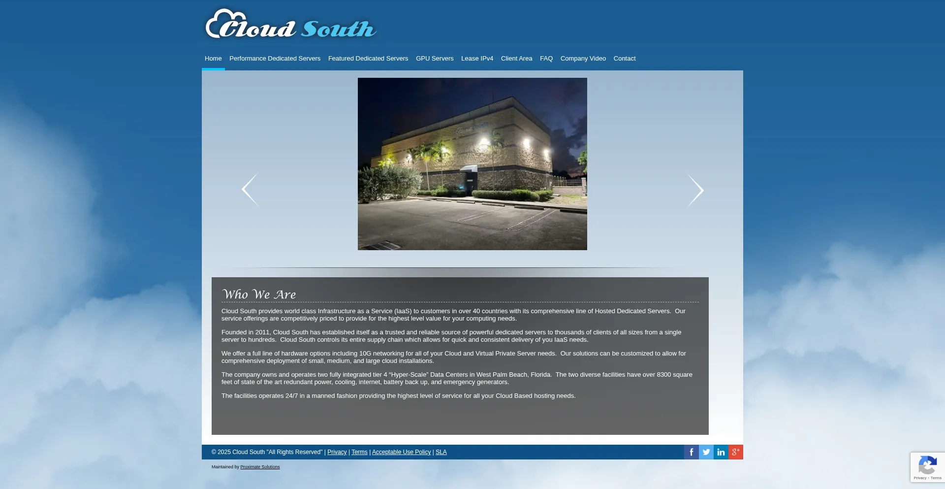 Website screenshot of Cloudsouth.com