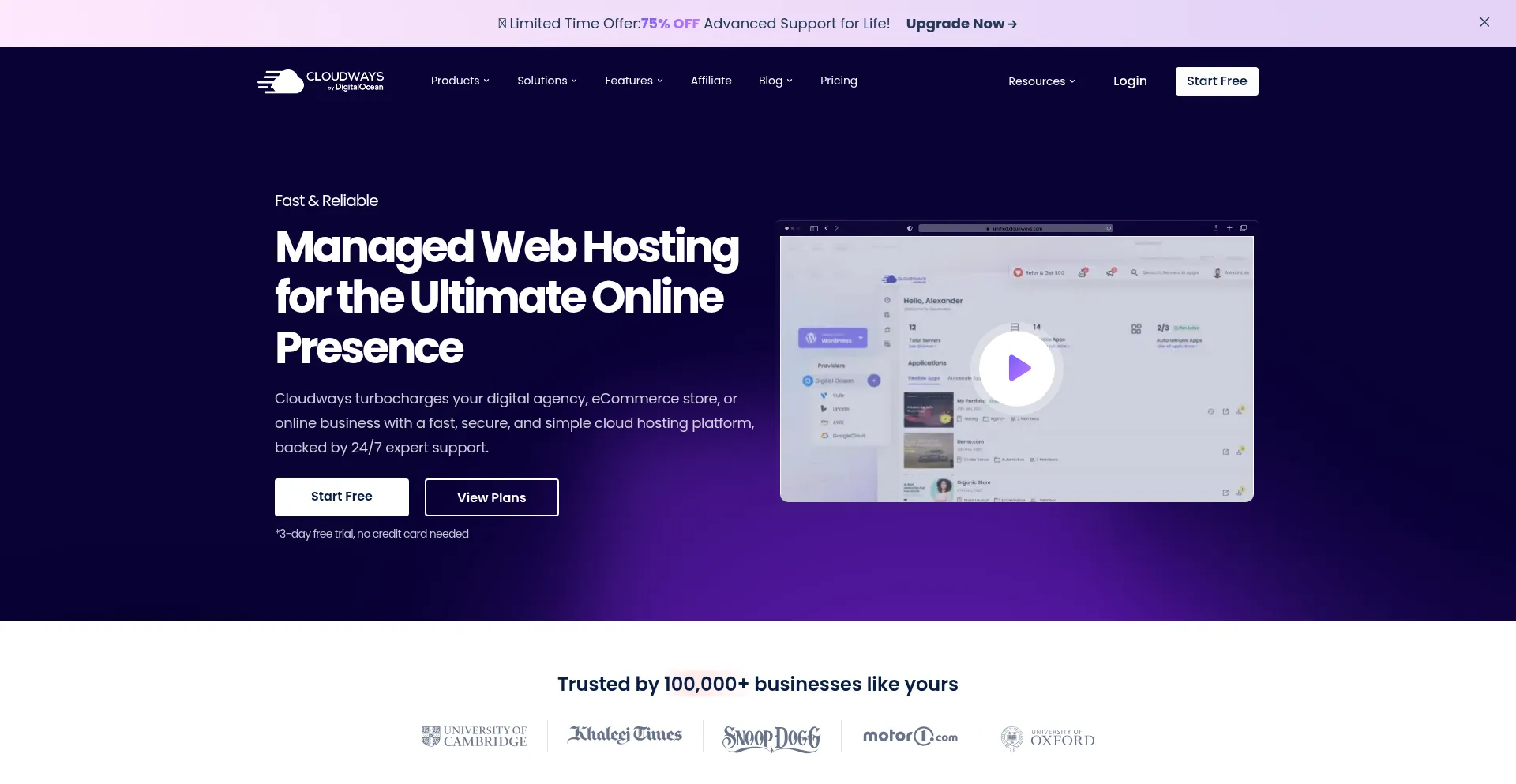 Website screenshot of Cloudways.com
