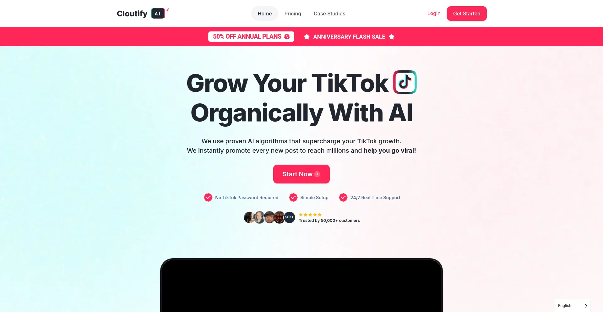 Website screenshot of Cloutify.ai