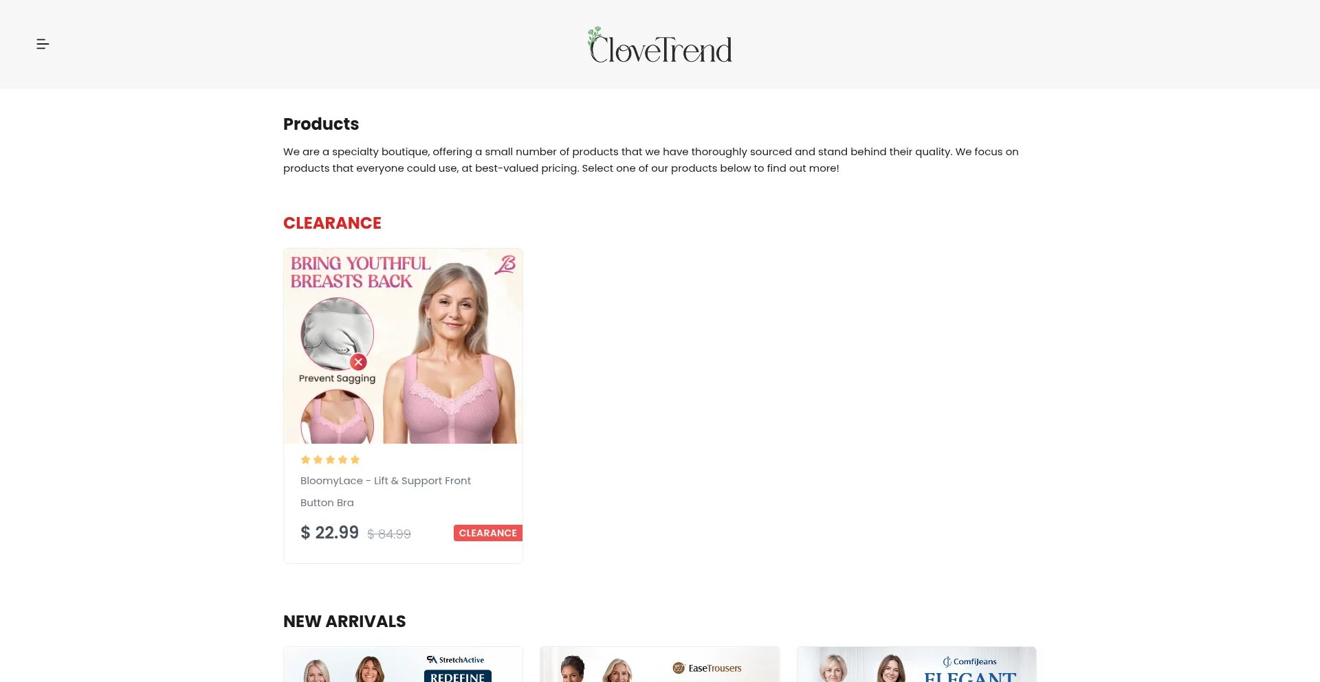 Website screenshot of Clovetrend.com