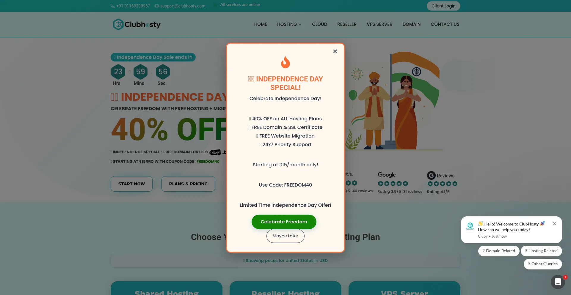 Website screenshot of Clubhosty.com