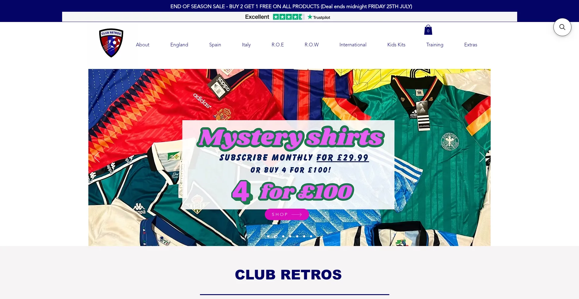 Website screenshot of Clubretros.co.uk