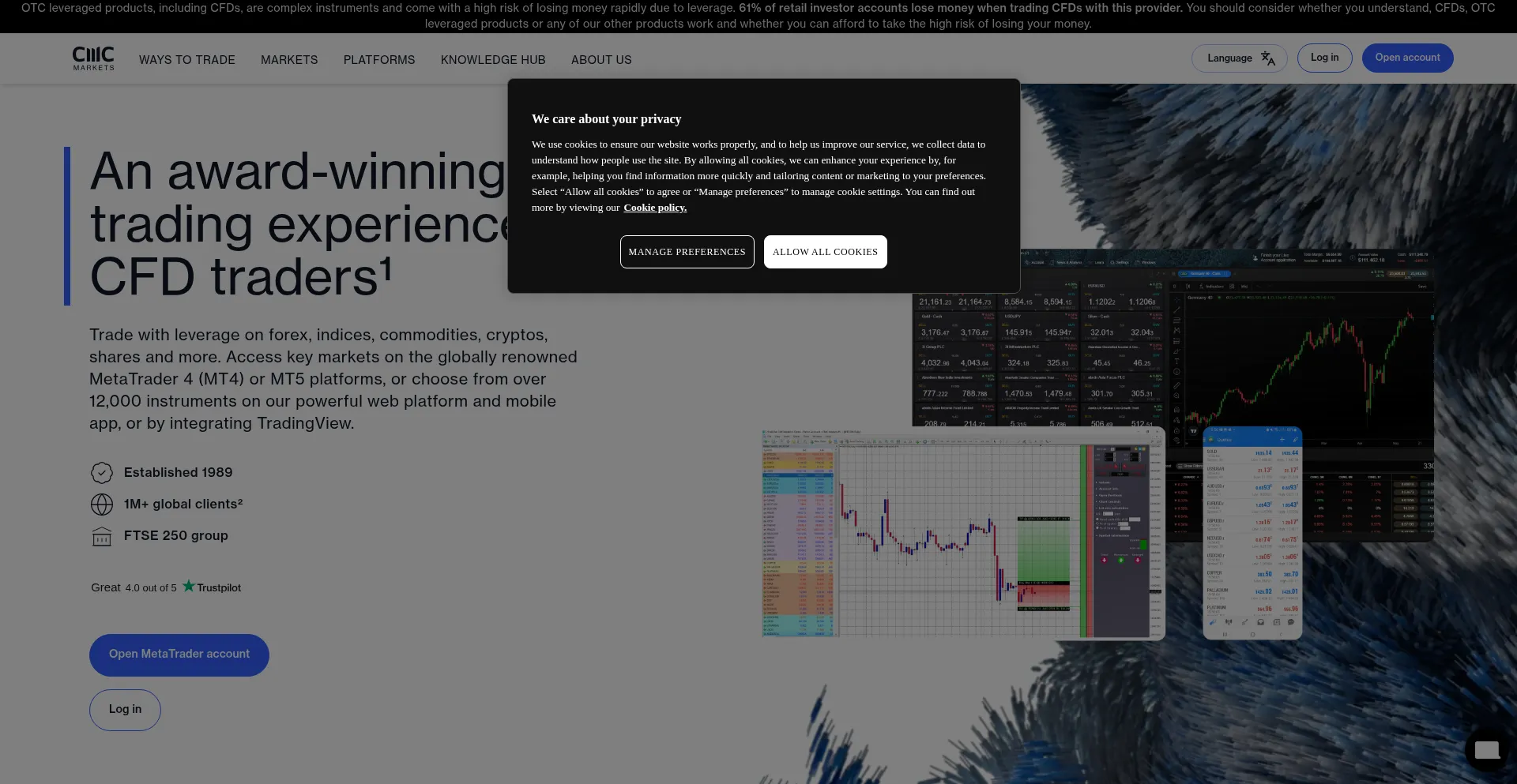 Website screenshot of Cmcmarkets.com