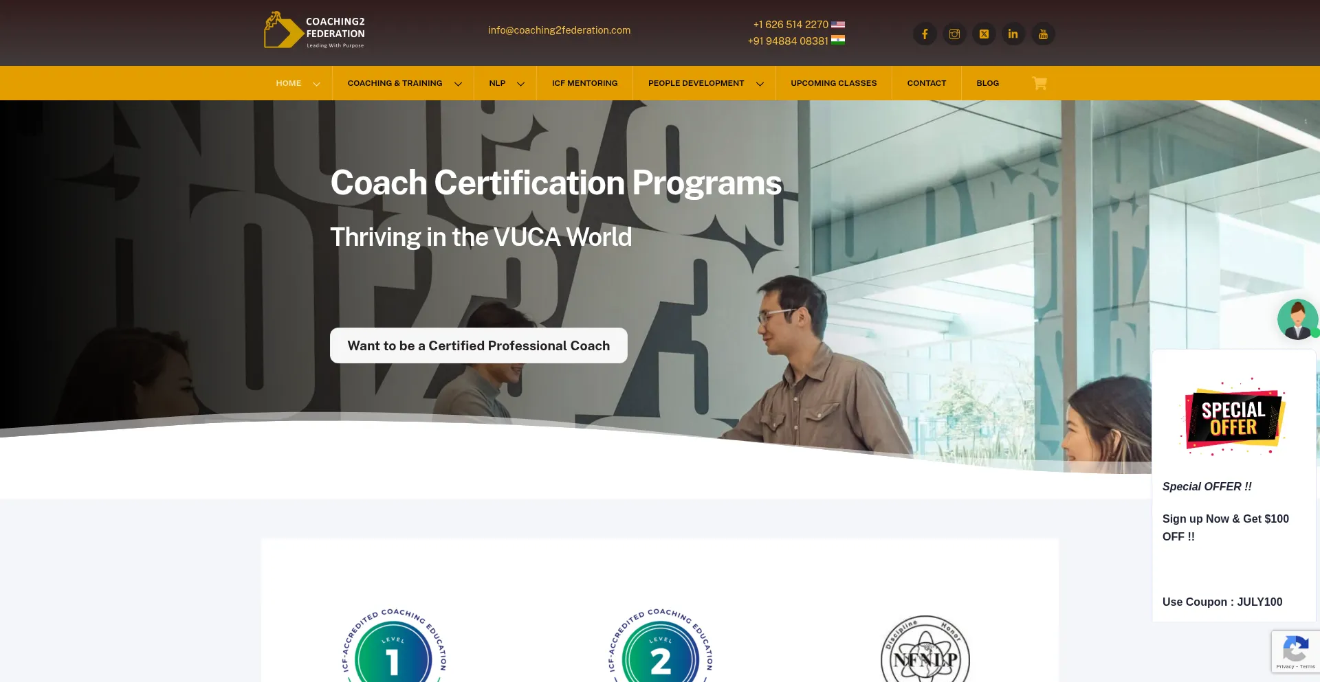 Website screenshot of Coaching2federation.com