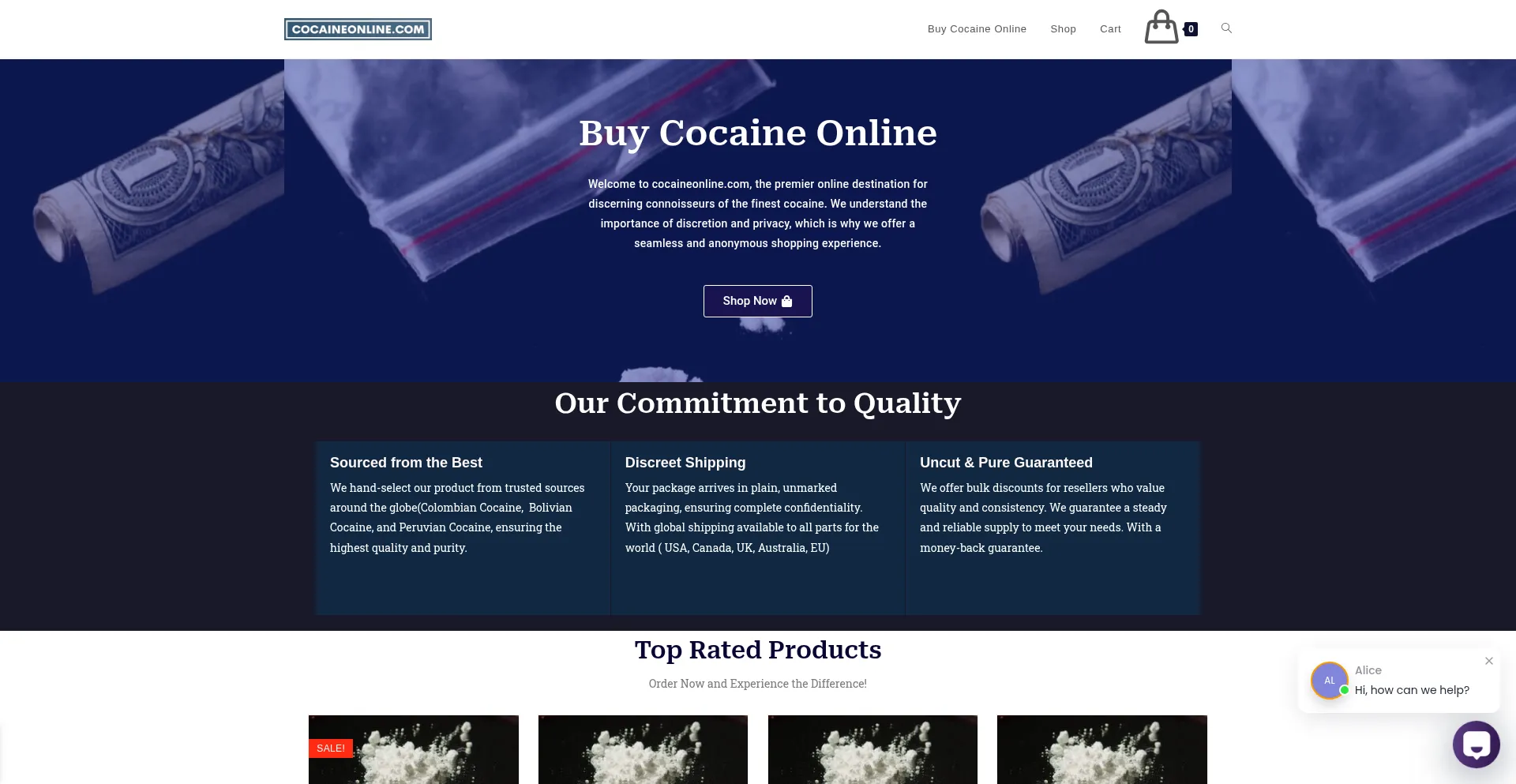 Website screenshot of Cocaineonline.com