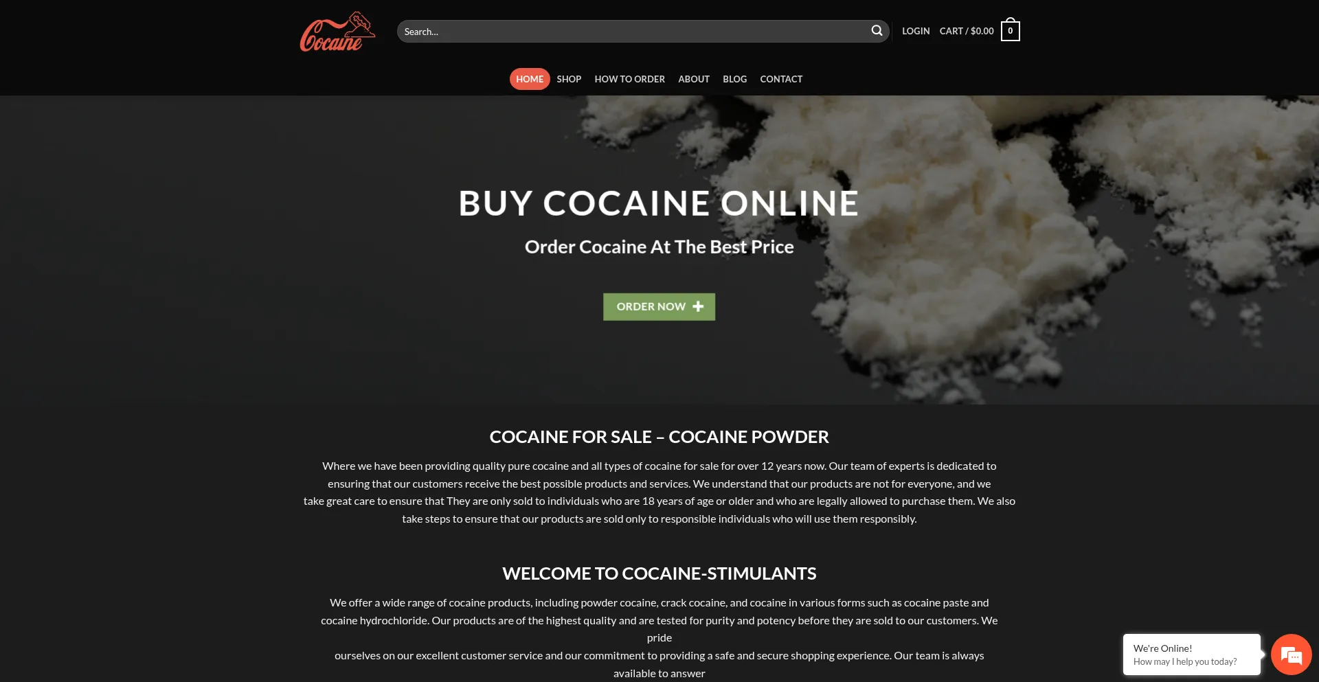 Website screenshot of Cocainestoreonline.com