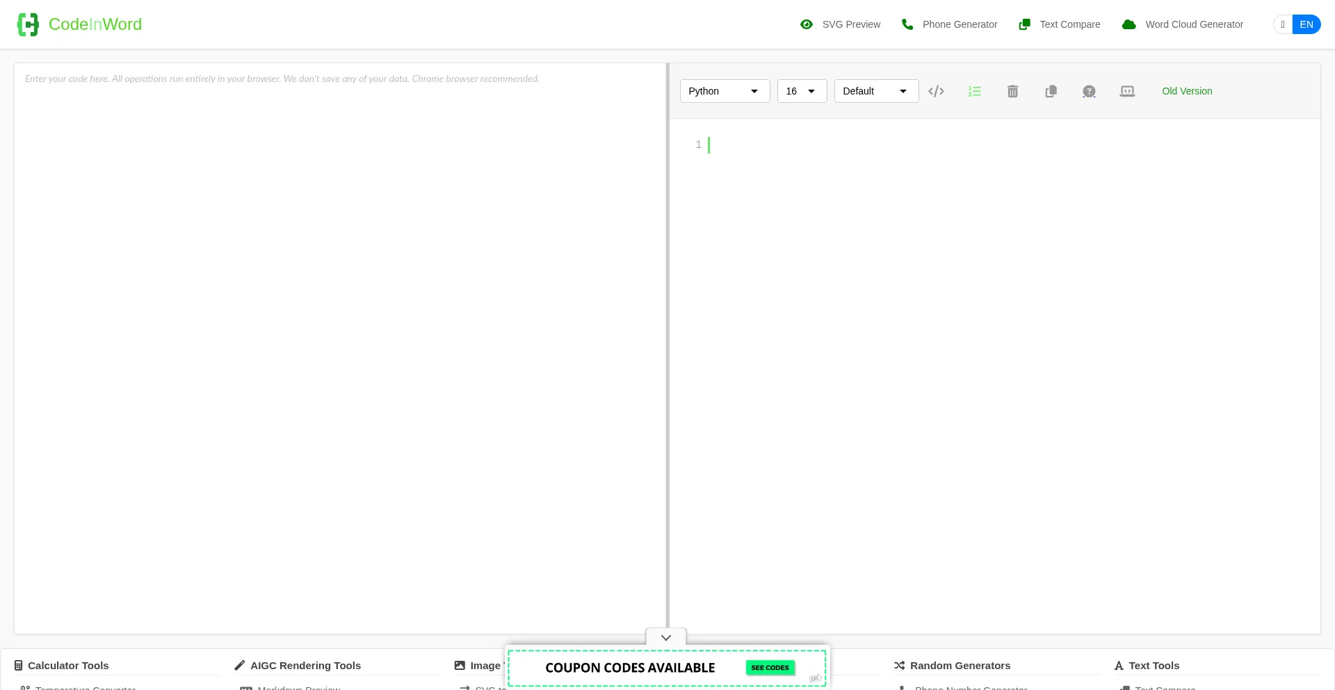Website screenshot of Codeinword.com