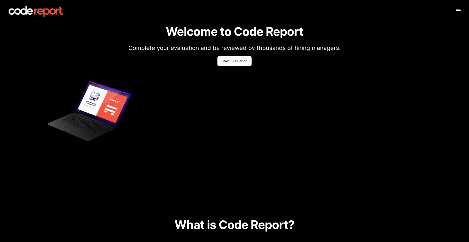Website screenshot of Codereport.com