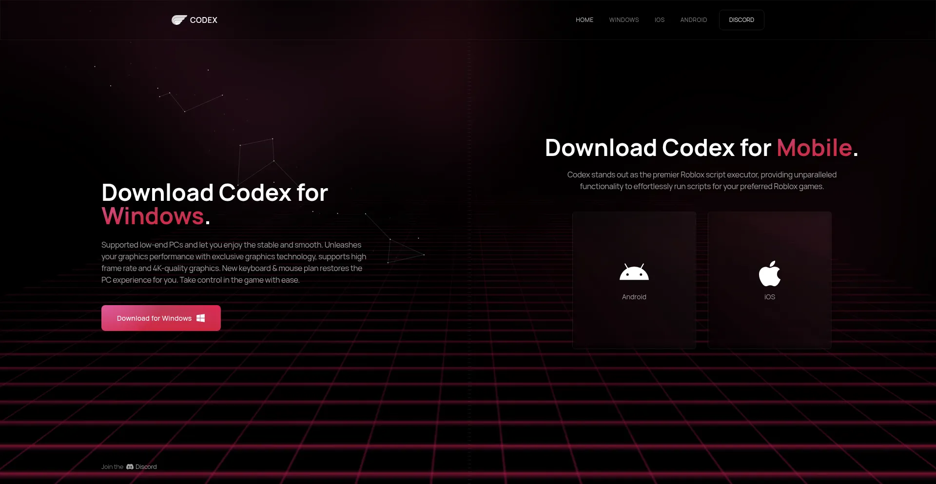 Website screenshot of Codex.lol