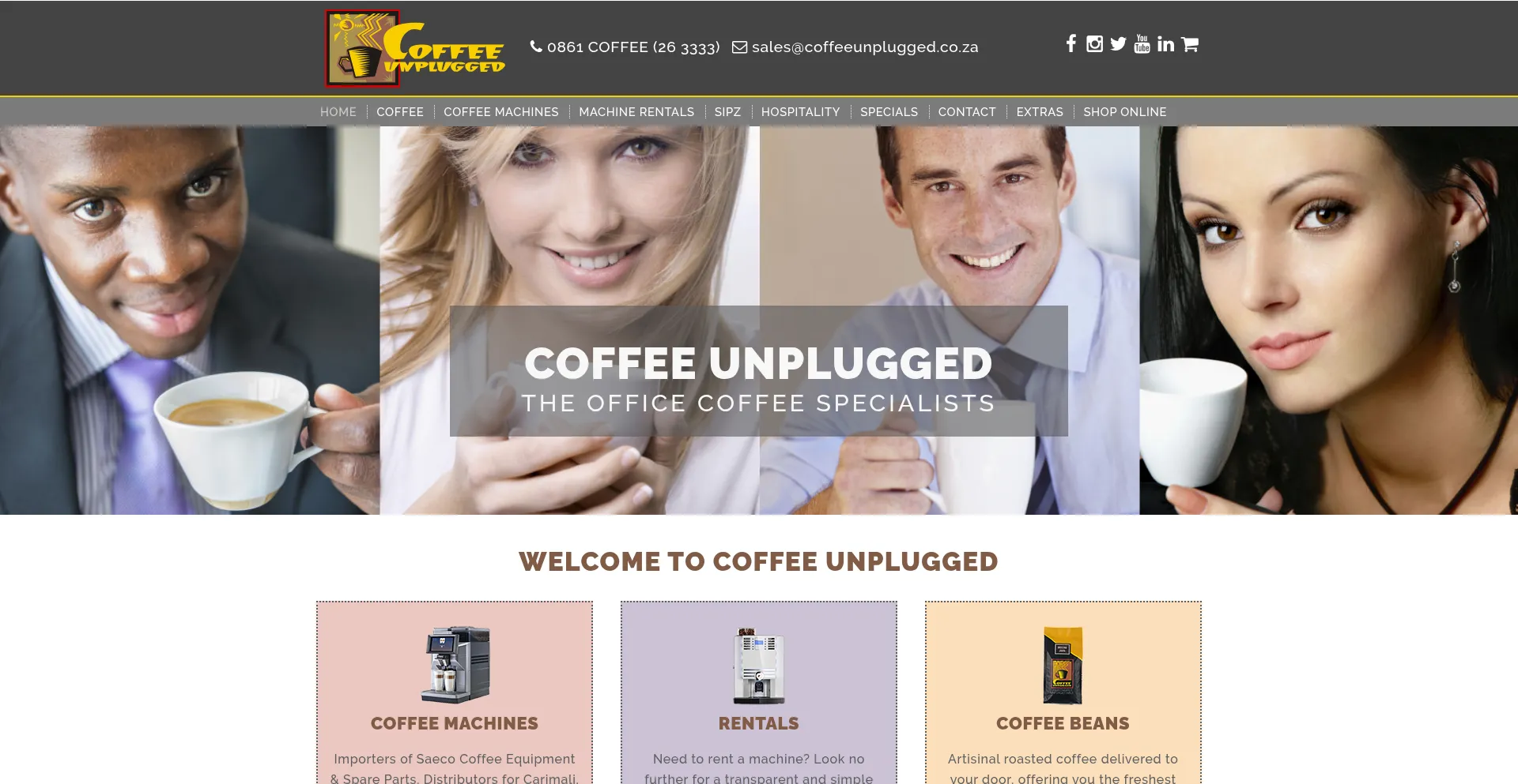 Website screenshot of Coffeeunplugged.co.za