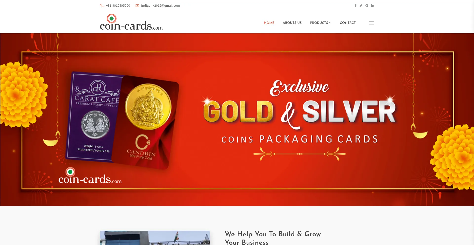Website screenshot of Coin-cards.com