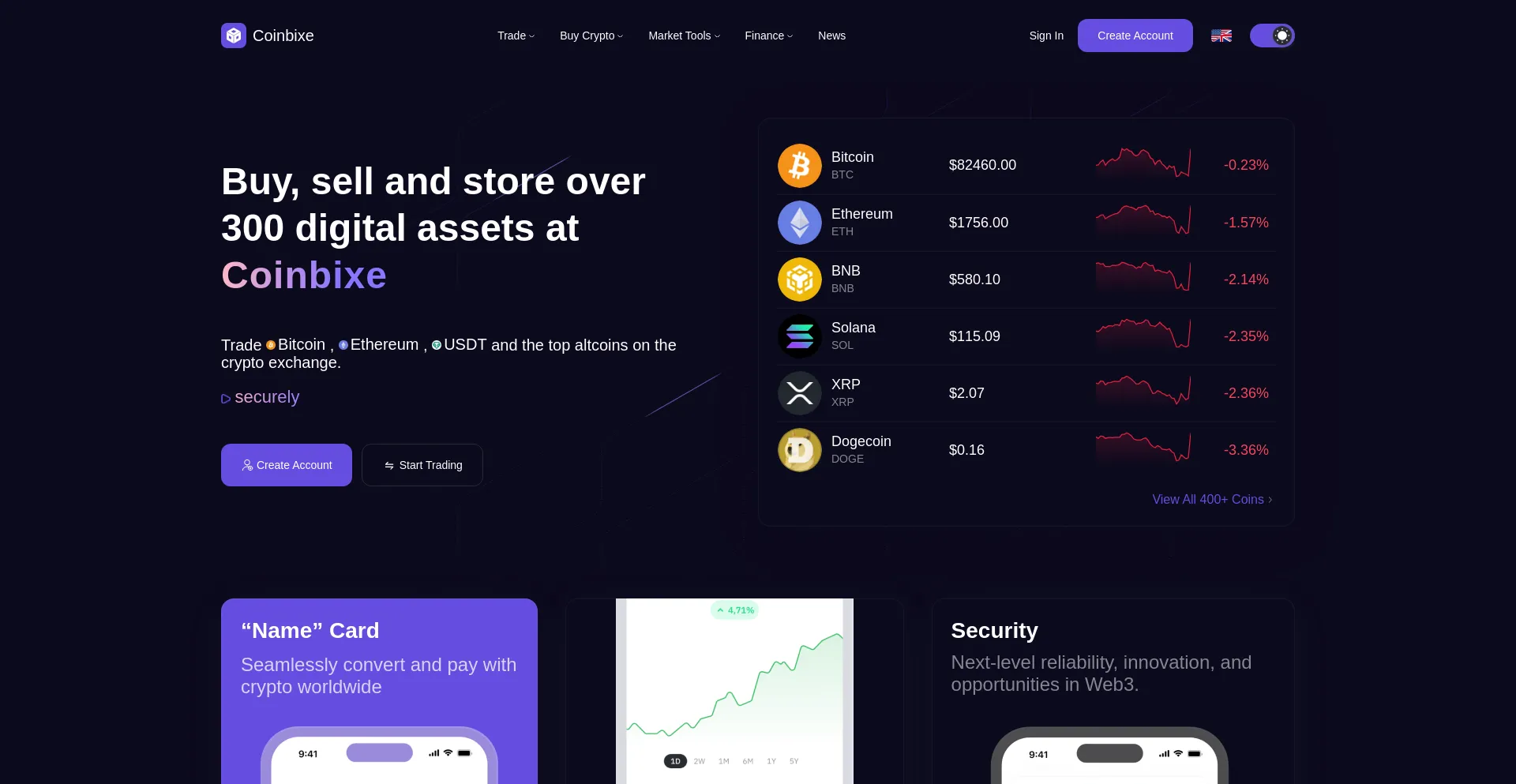 Website screenshot of Coinbixe.com
