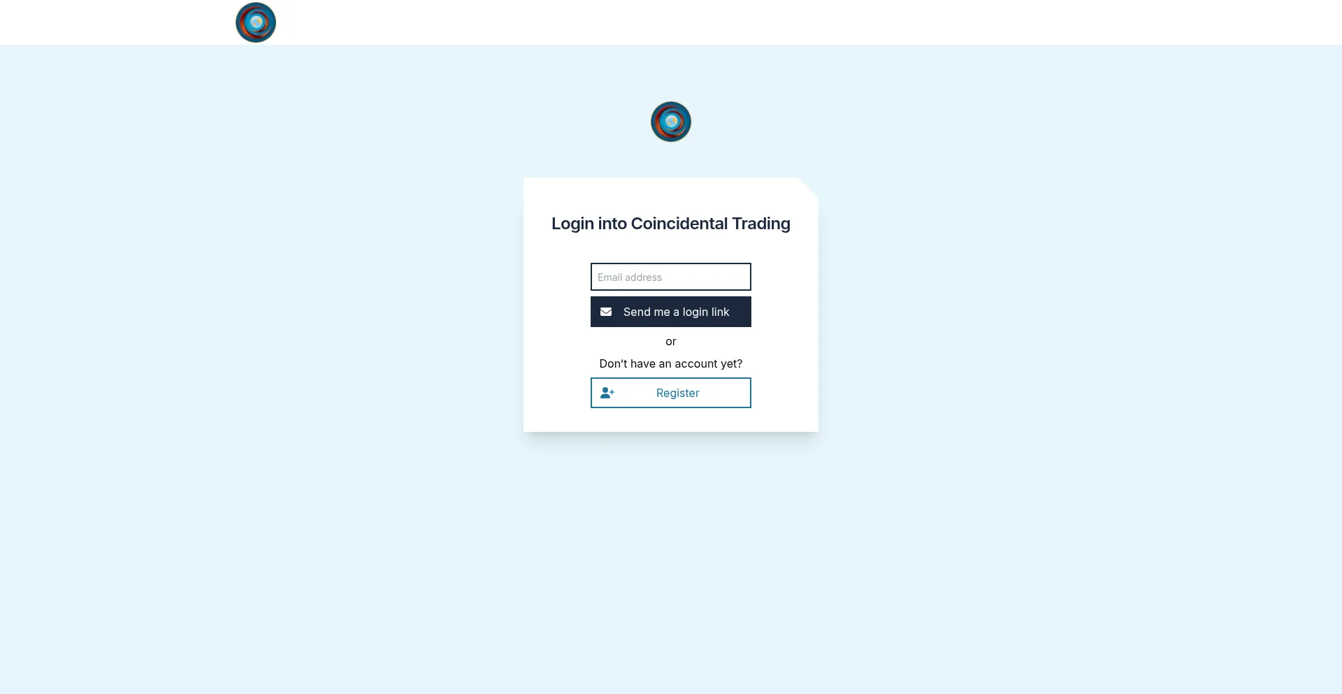 Website screenshot of Coincidental.trading