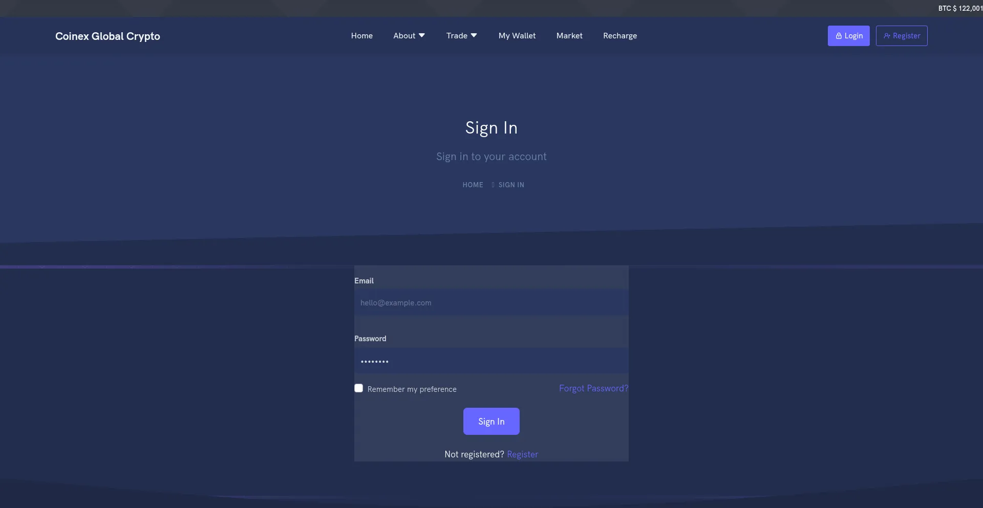 Website screenshot of Coinexglobalcrypto.com