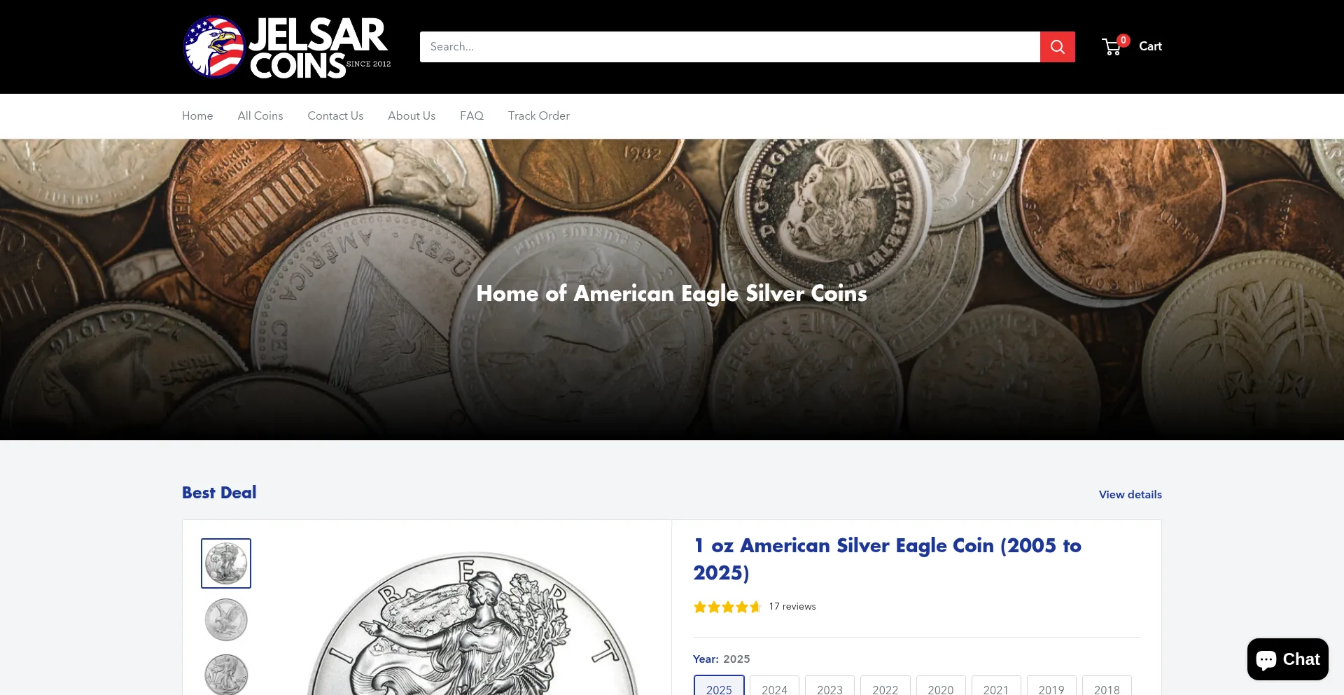 Website screenshot of Coinsjelsar.com
