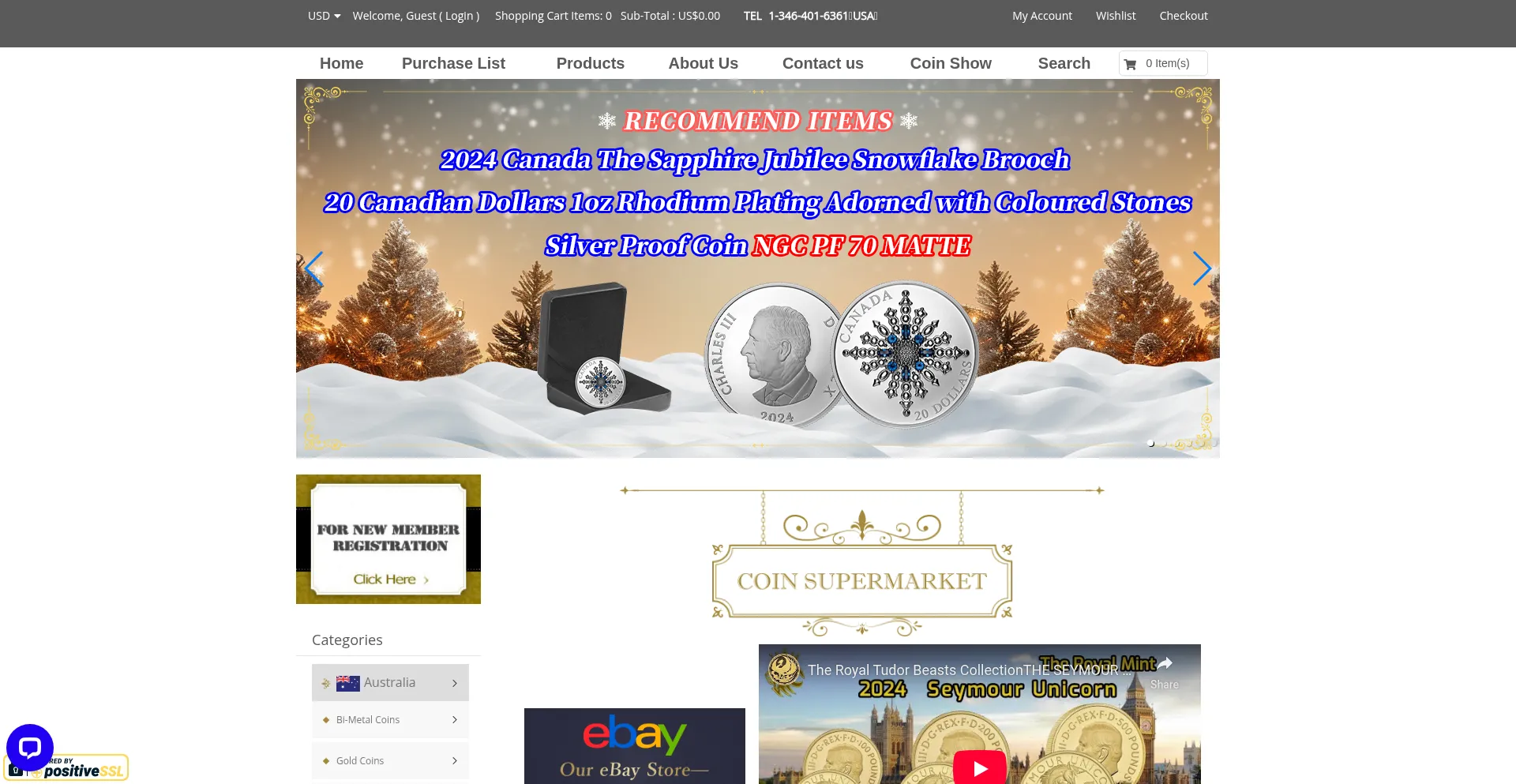 Website screenshot of Coinsupermarket.com