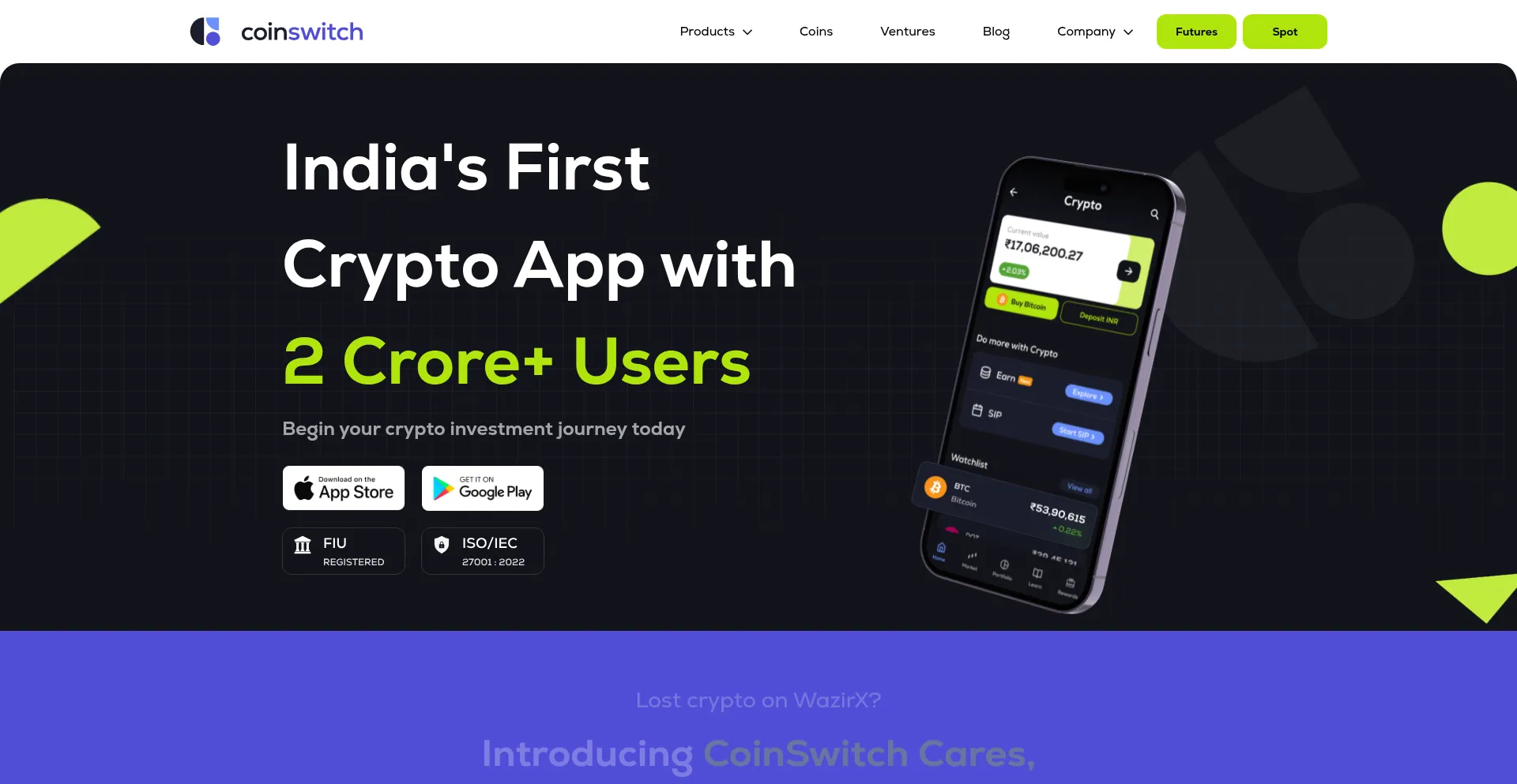 Website screenshot of Coinswitch.co