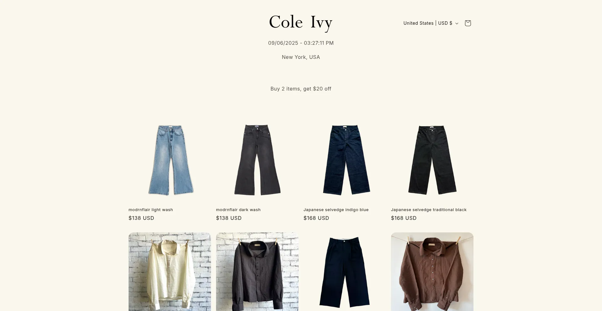 Website screenshot of Coleivy.nyc