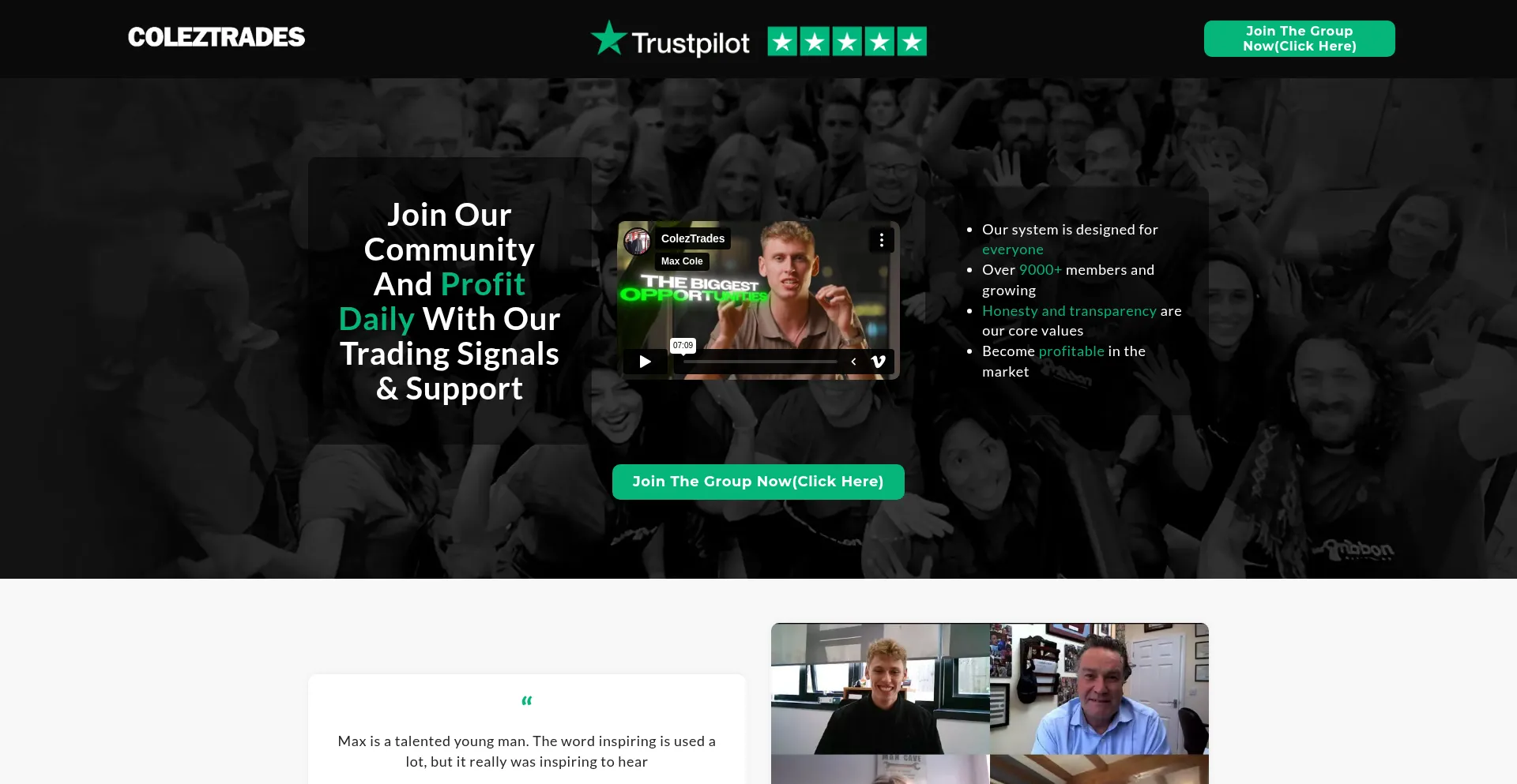 Website screenshot of Coleztrades.com