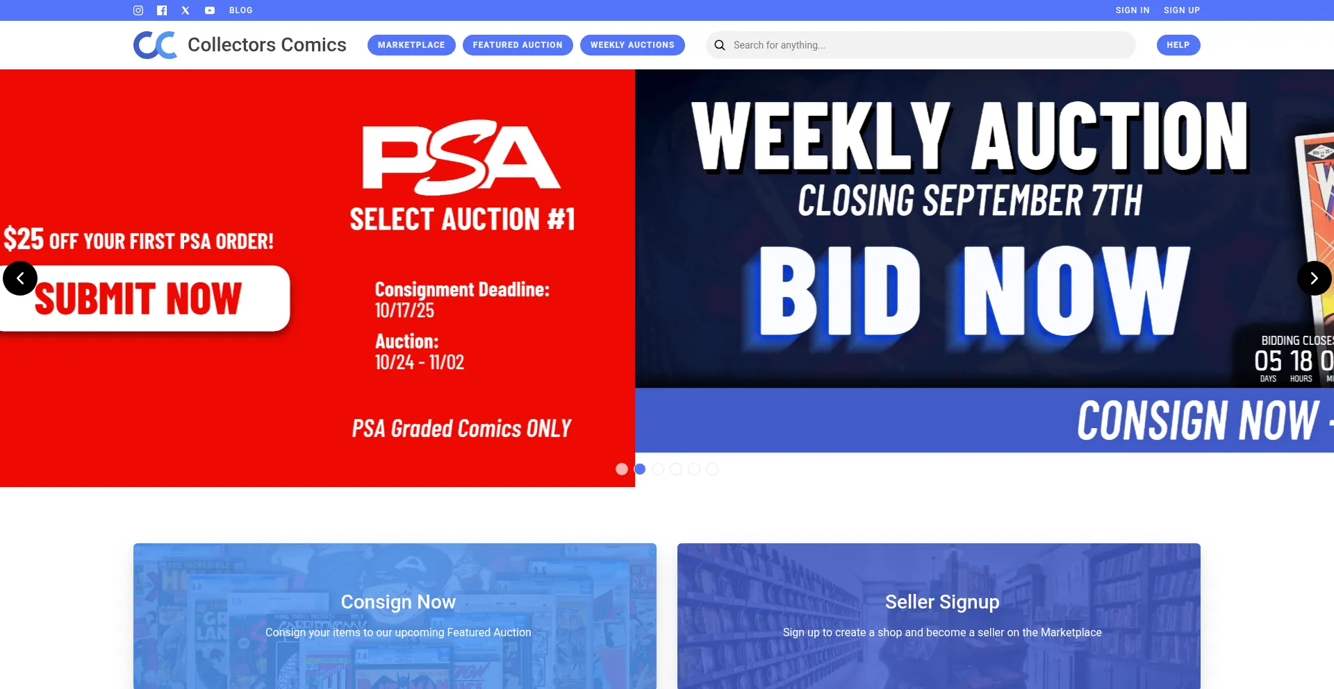 Website screenshot of Collectorscomics.com