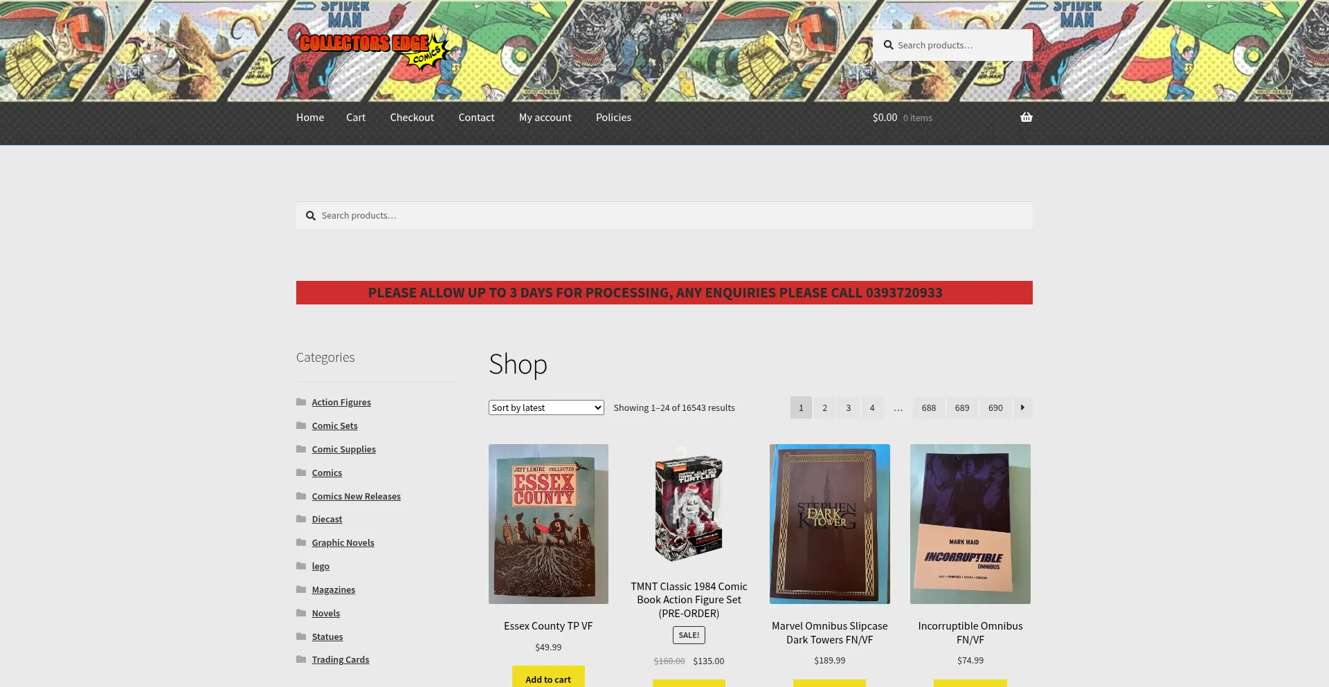 Website screenshot of Collectorsedgecomics.com.au