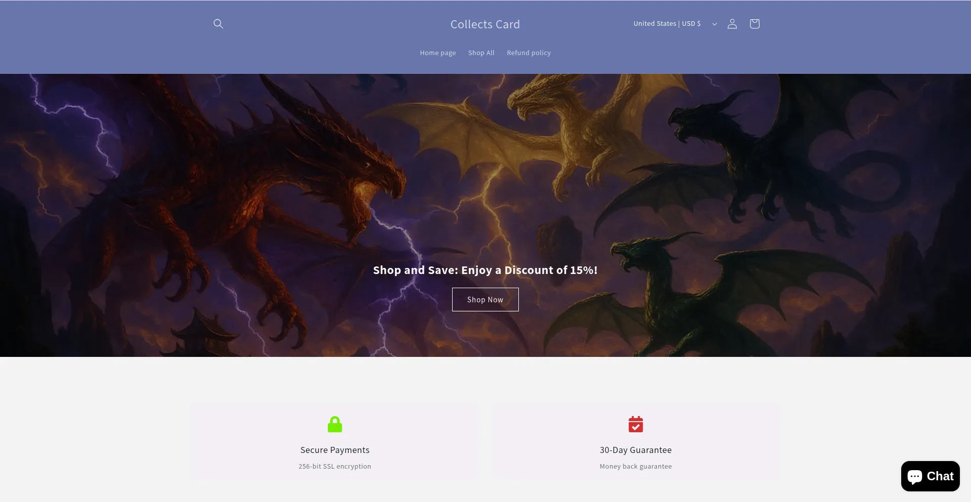 Website screenshot of Collectscard.shop