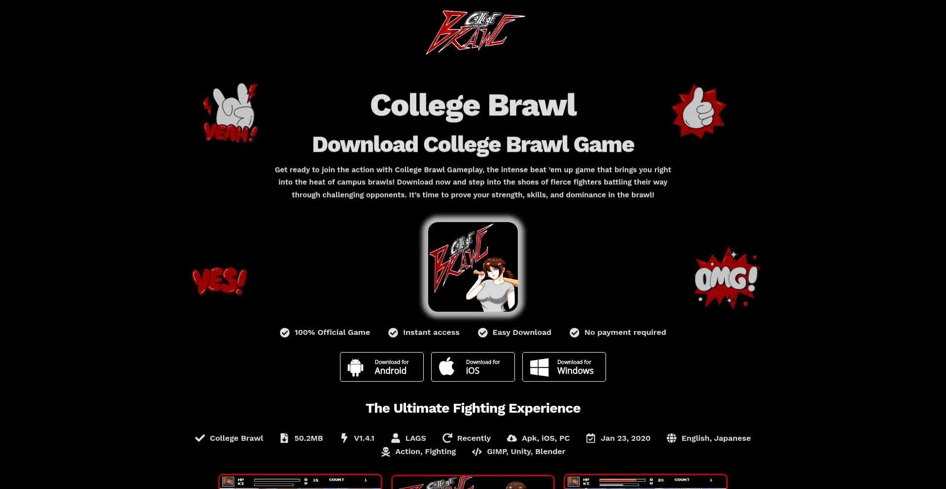 Website screenshot of College-brawl.com