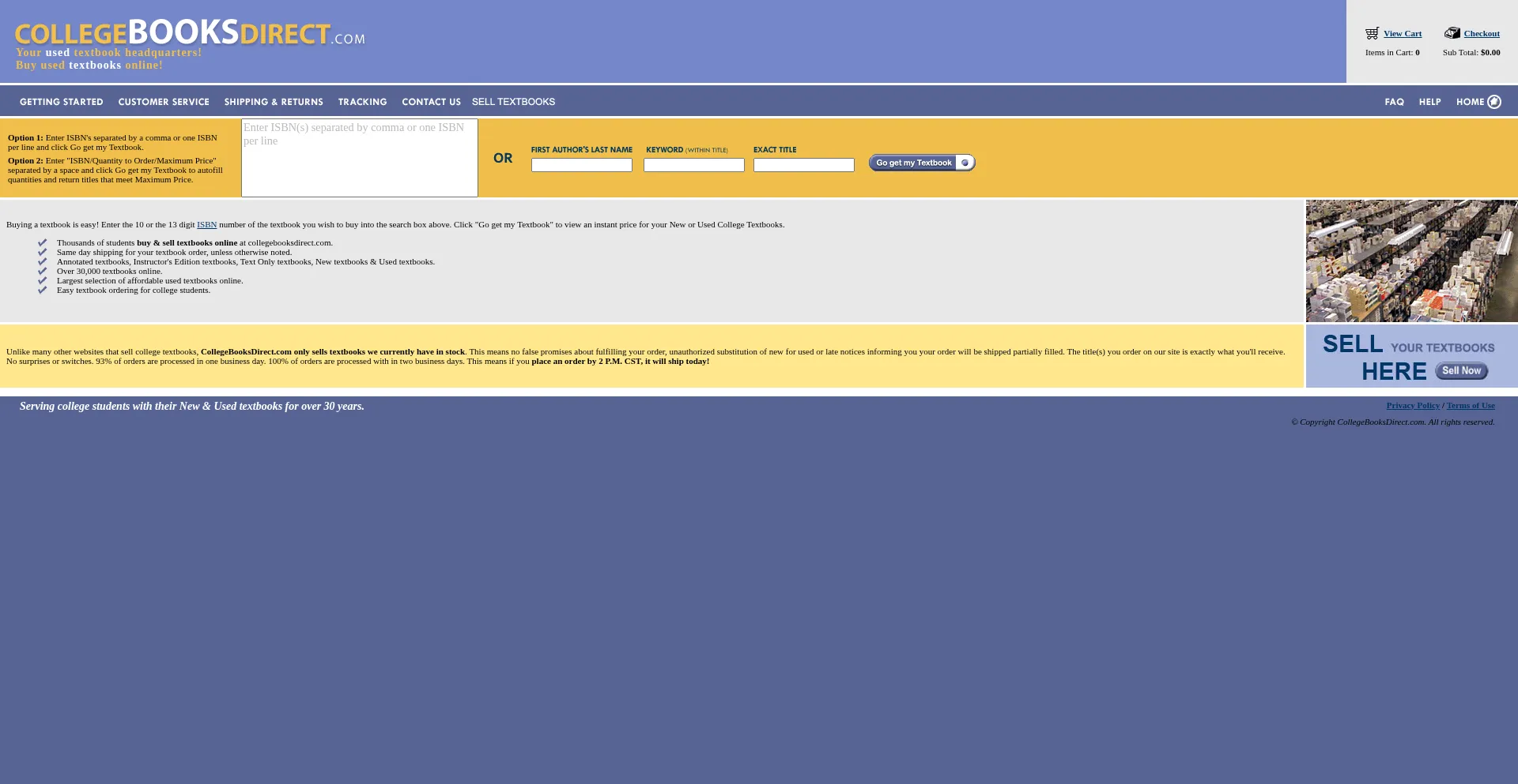 Website screenshot of Collegebooksdirect.com