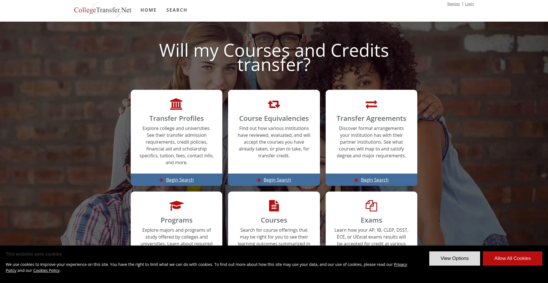 Website screenshot of Collegetransfer.net