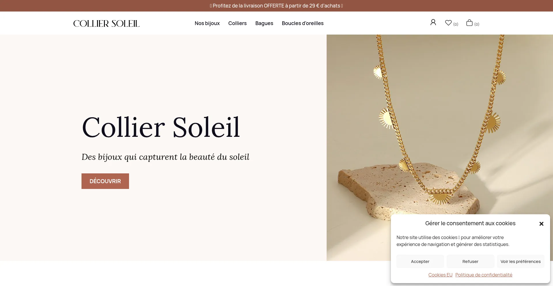 Website screenshot of Collier-soleil.fr