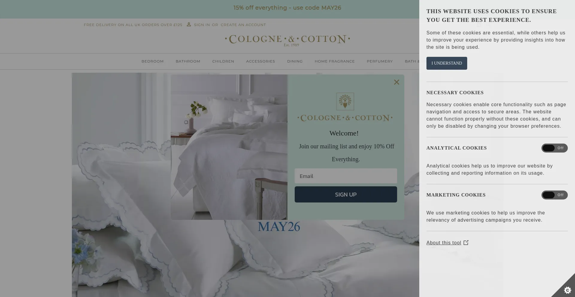 Website screenshot of Cologneandcotton.com