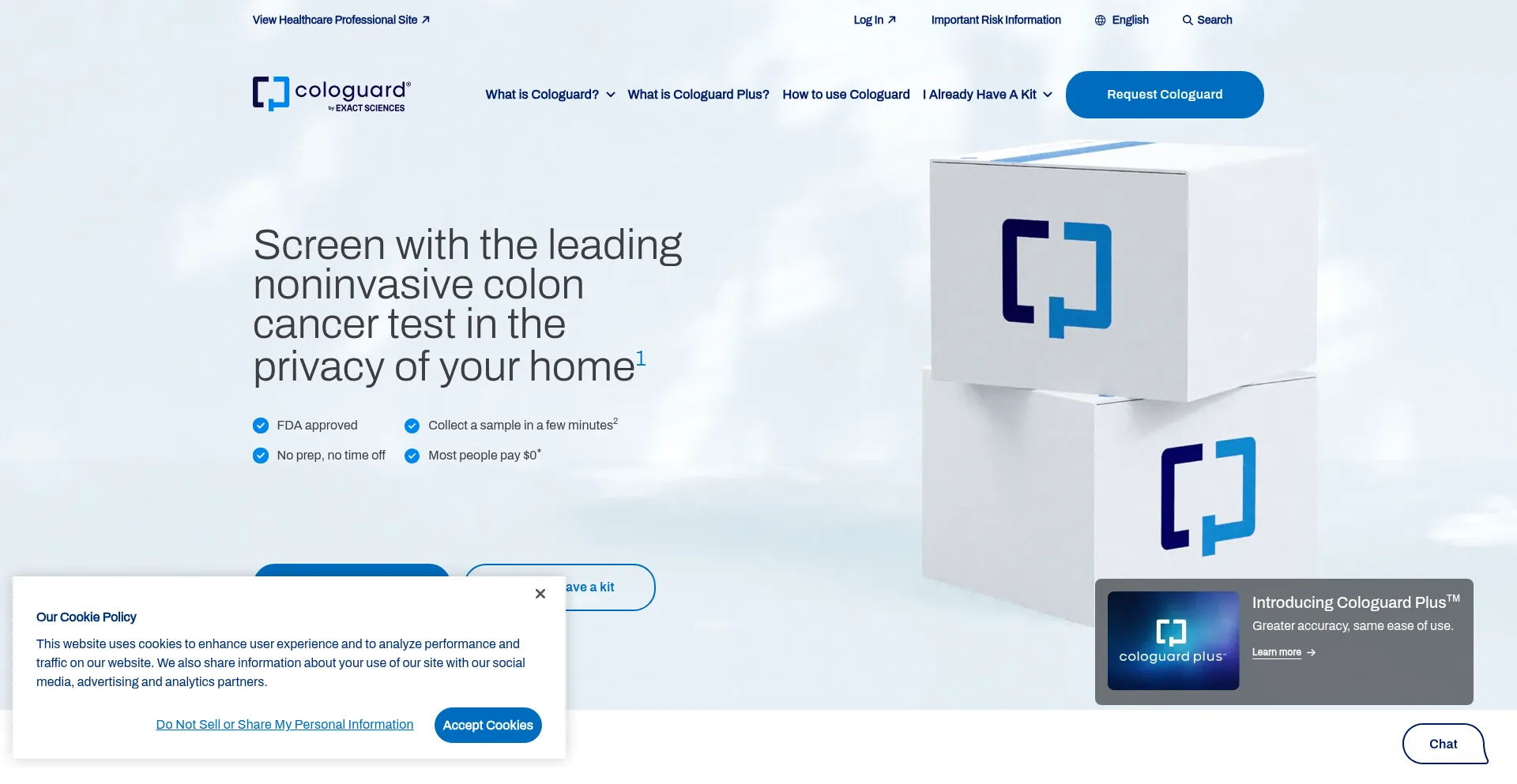 Website screenshot of Cologuard.com
