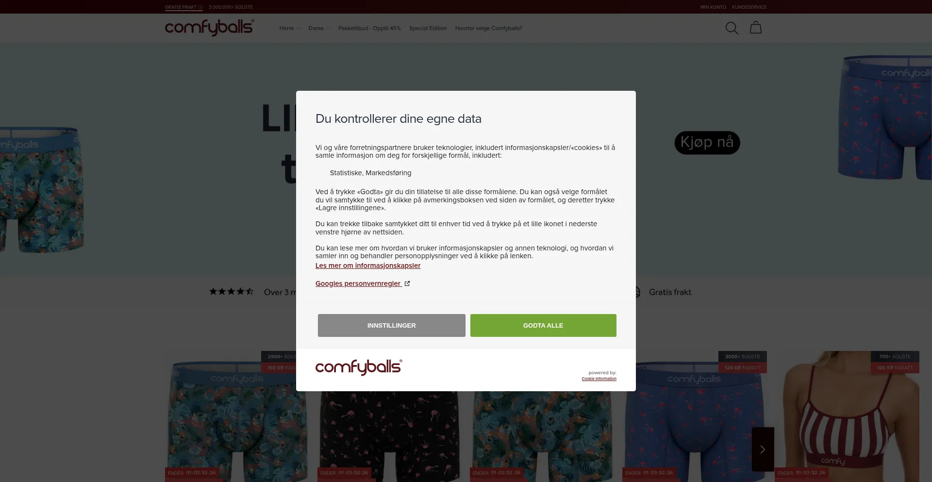 Website screenshot of Comfyballs.no