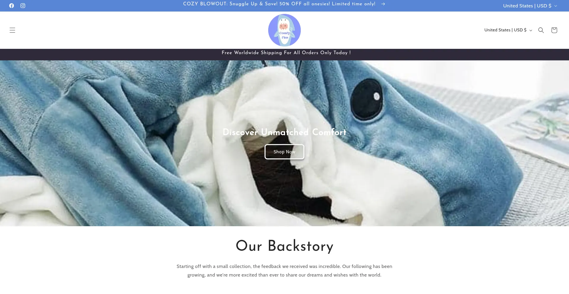 Website screenshot of Comfyfins.com