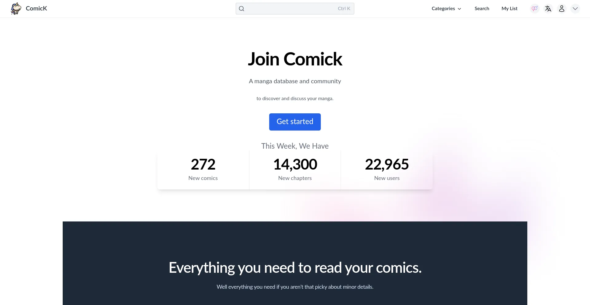 Website screenshot of Comick.io