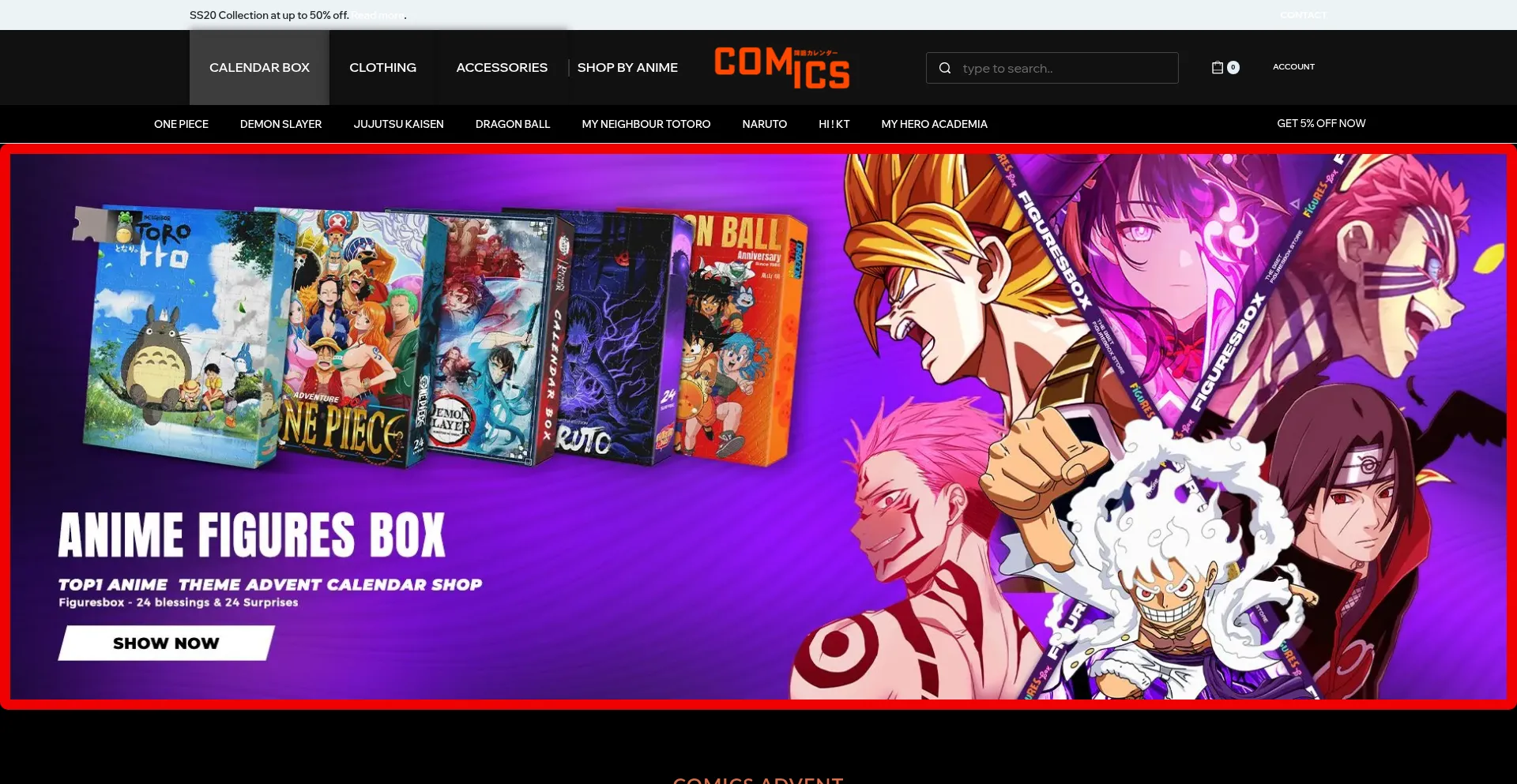 Website screenshot of Comicsadvent.com