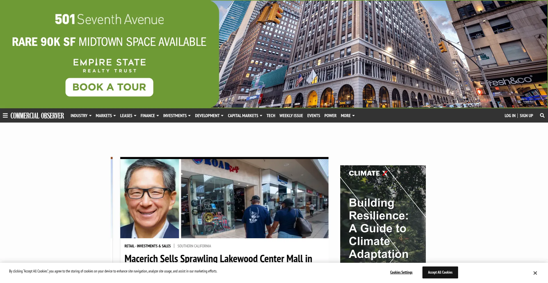 Website screenshot of Commercialobserver.com