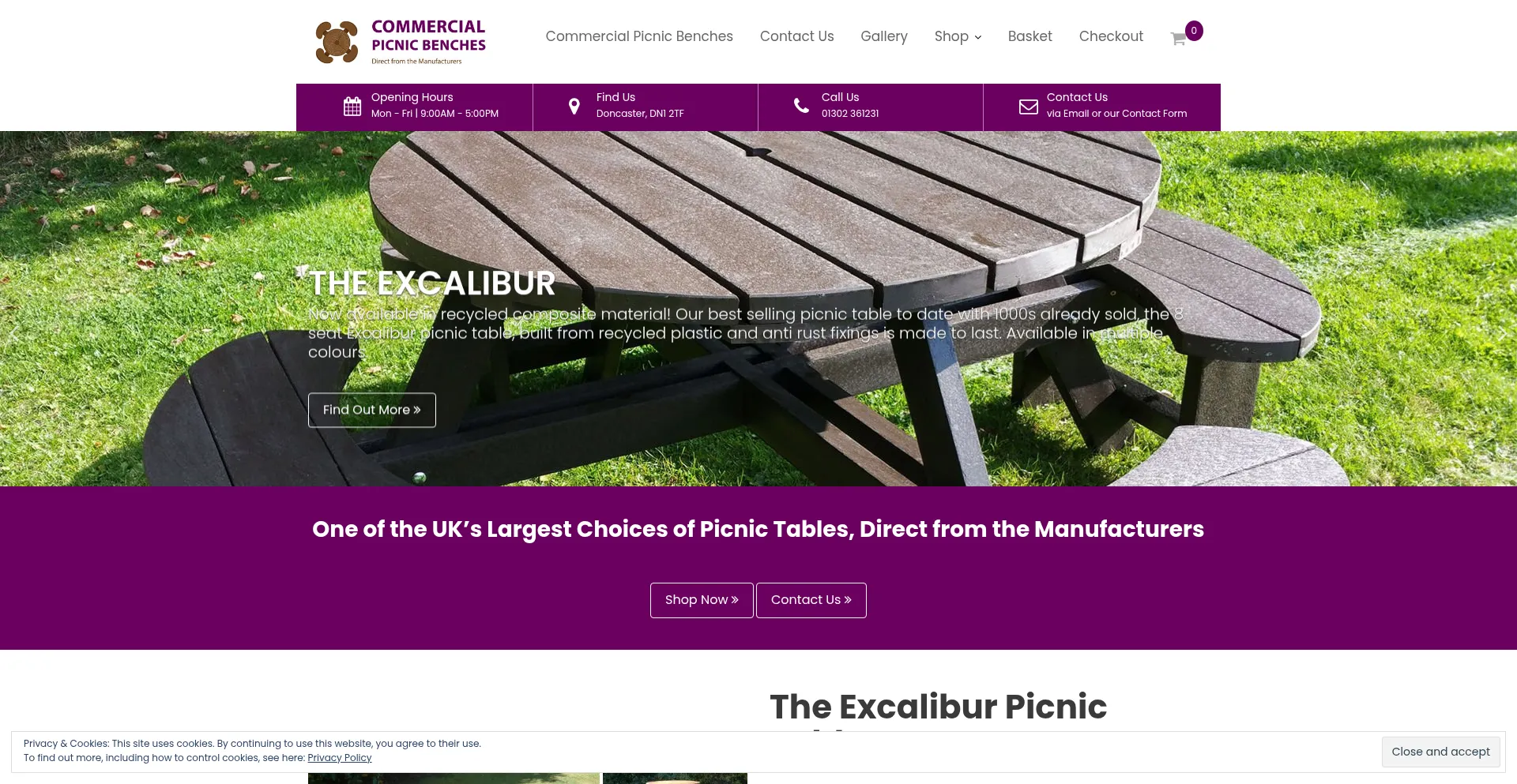 Website screenshot of Commercialpicnicbenches.co.uk