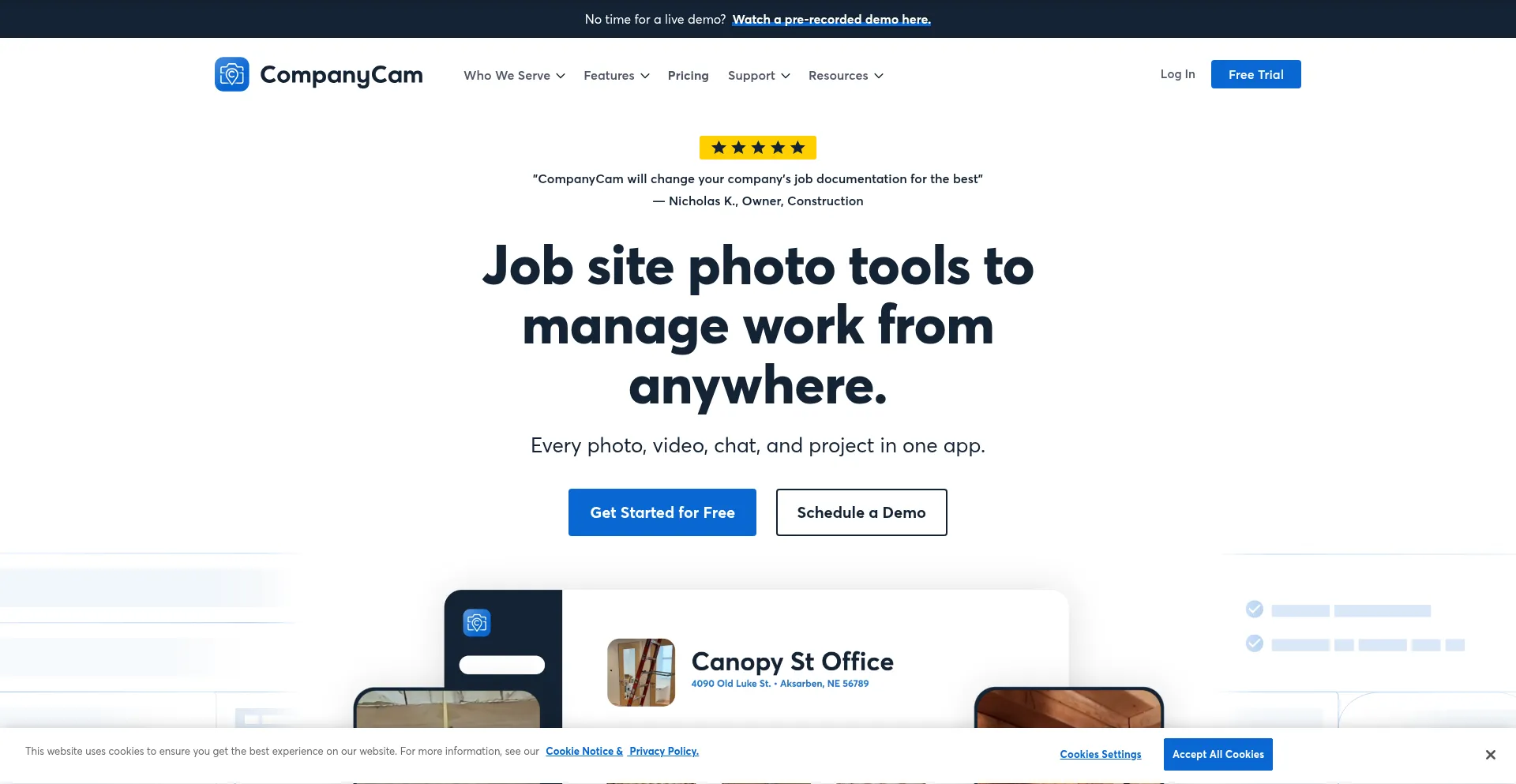 Website screenshot of Companycam.com